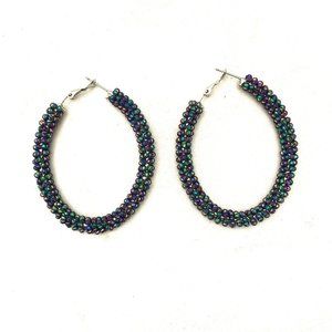 Blue Sparkle Micro Seed Bead Hoop Earrings